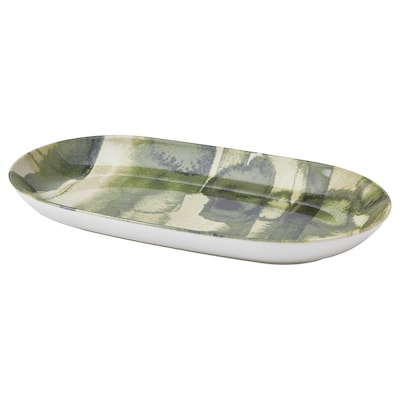 NÄBBFISK Serving plate, patterned green, 13x7 "