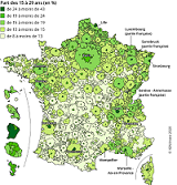 Profil des habitants des aires d’attraction des villes : plus de 15-29 ans et de cadres dans les pôles et dans les grandes aires