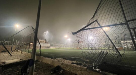 An image of the soccer field in Majdal Shams following the attack that killed 12 children and teens. (Daniel Hagari/X)