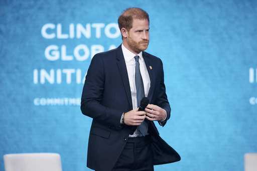 Britain's Prince Harry speaks during the Clinton Global Initiative, on Tuesday, Sept