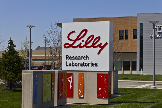 Eli Lilly and Company logo sign on World Headquarters