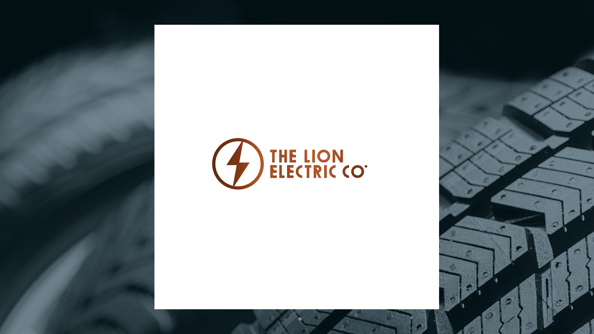 Lion Electric logo with Auto/Tires/Trucks background