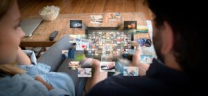 Couple using tablet for watching VOD service stock photo