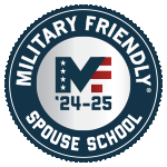 Image of a badge that reads "Miltary Friendly 24-25 Spouse School."