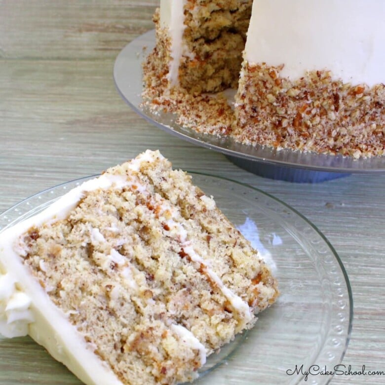 Slice of Italian Cream Cake on a plate.