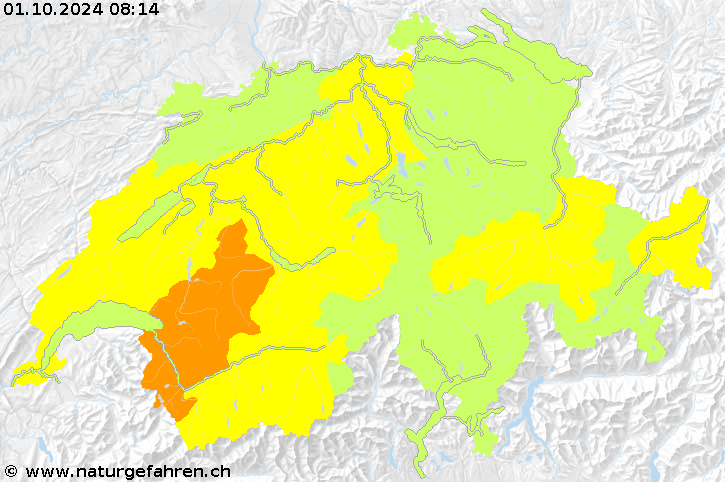 Karte der aktuellen Naturgefahrensituation in der Schweiz