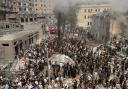 Rescuers search for victims after a Russian missile hit the country’s main children hospital Okhmadit in Kyiv, Ukraine (AP Photo/Anton Shtuka)