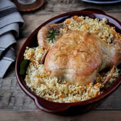 Запечённая курица с рисом - рецепт с фото