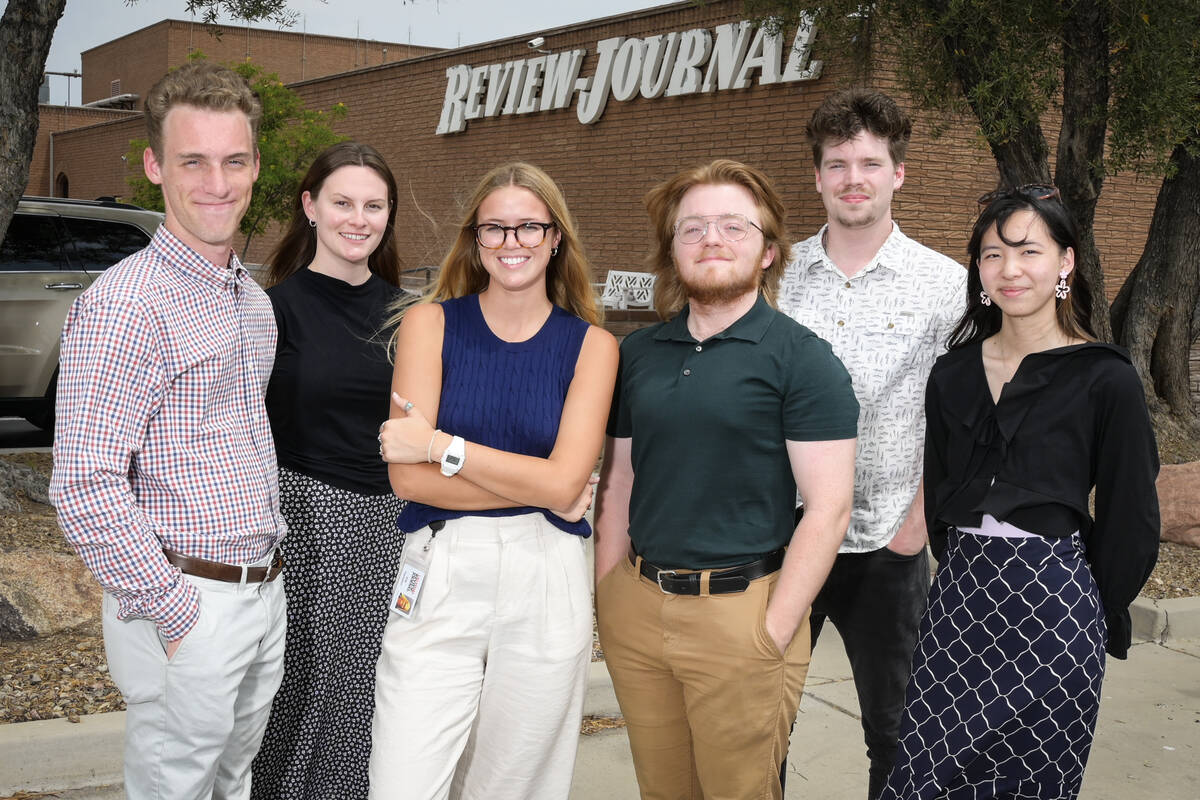 Las Vegas Review-Journal interns, from left, Peter Breen, Samantha Segura, Ella Thompson, Danie ...