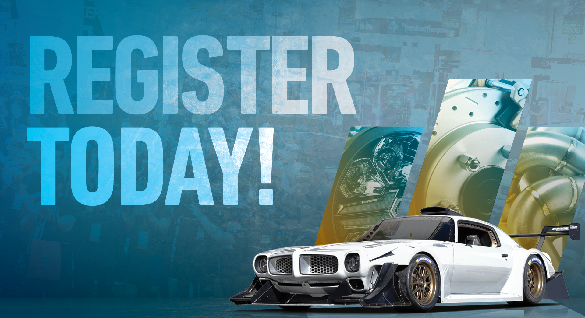 Register Today. Stylized image of sport coupe below message