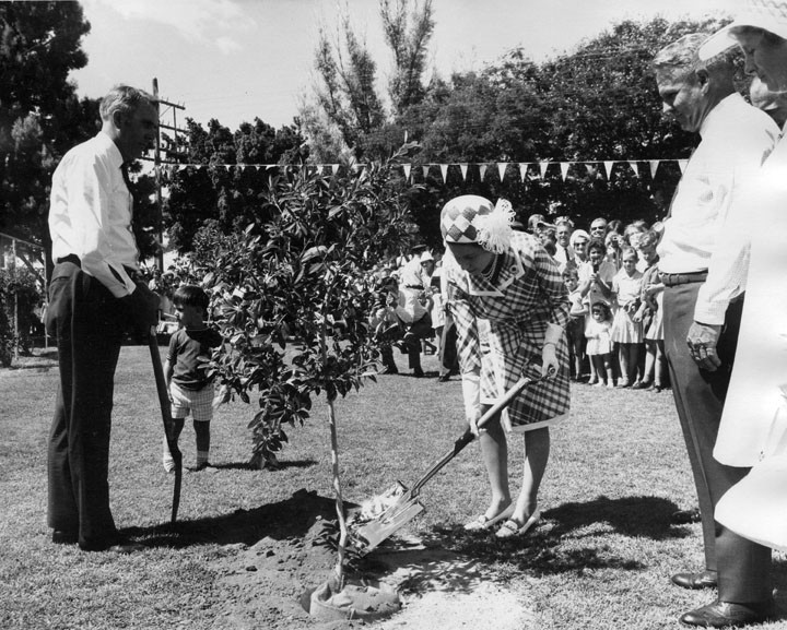 Her Majesty Queen Elizabeth II plants a tree in Longreach. Item ID 1471645. 