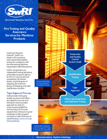 Go to fire testing and quality assurance services for maritime products flyer