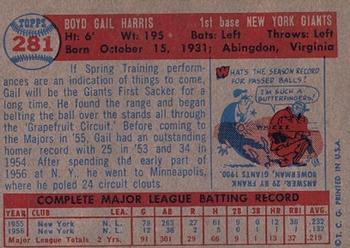 1957 Topps #281 Gail Harris Back