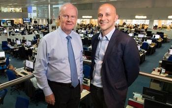Murdoch MacLennan with his replacement as CEO at Telegraph Media Group, Nick Hugh