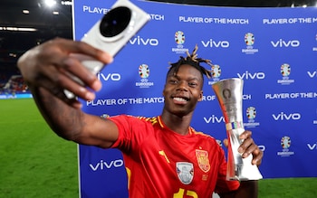 Nico Williams with the man of the match award after Italy vs Spain