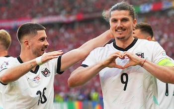 Marcel Sabitzer (right) celebrates scoring Austria's winner