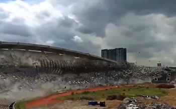 Still of stadium demolition