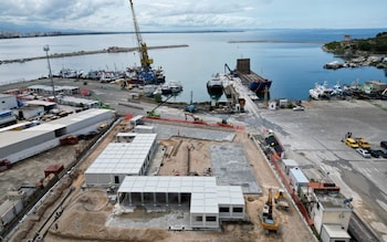 A construction site for a migrant centre in Shengjin, Albania. Photograph taken on May 2