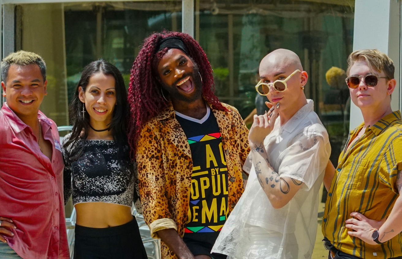 Cast (l-r): Shaun Tuazon, Moscato Sky, Amber St. James, Sasha Velour, and Ezra Reaves