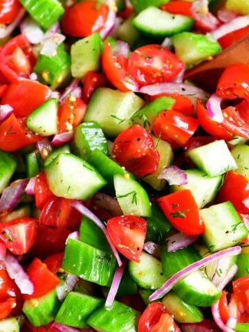 Tomato cucumber salad with onions.