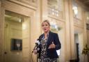 Sinn Fein Vice President Michelle O'Neill speaks to the media in the Great Hall at Parliament Buildings, Stormont, Belfast