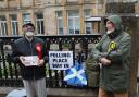 Labour and SNP campaigners outside a polling station in Glasgow