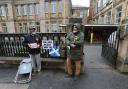 SNP and Labour activists outside the polling station at Pollokshields primary school in the Southside of Glasgow