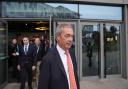 Leader of Reform UK Nigel Farage arrives at the party's annual conference at the National Exhibition Centre in Birmingham