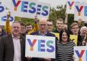 John Swinney (centre) joined activists to launch a new leaflet on independence  on Saturday