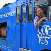 Chris Law pictured in the Spirit of Independence truck parked at the Faslane peace camp in August 2014