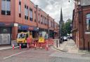 Road cordoned off after the sinkhole in Darlington.