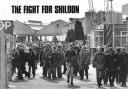 Men leaving the works on April 23, 1982, having been told they were to close: the Echo was gearing up for the fight to save Shildon
