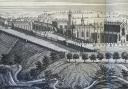 The walled garden tumbling down the slope is on the extreme left of this 1728 etching of Auckland Castle