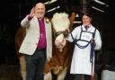 The Archbishop of York Stephen Cottrell blesses a Simmental – Fircovert Nigel, with its handler Holly Lutkin from Norwich at the Great Yorkshire Show