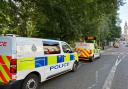 Police outside St Cuthbert's Church in Darlington following an alleged attack