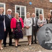 Guests gathered for an unveiling of the blue plaque at 9 South Bailey in Durham City.
