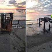 Cleveland Fire Brigade were called to a number of deliberate bin fires on Saltburn Promenade Credit: CLEVELAND FIRE BRIGADE