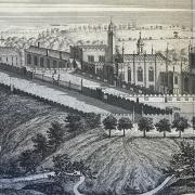 The walled garden tumbling down the slope is on the extreme left of this 1728 etching of Auckland Castle