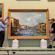 Work being undertaken to maintain Regatta on the Grand Canal by Giovanni Antonio Canal at Bowes Museum Credit: SARAH CALDECOTT
