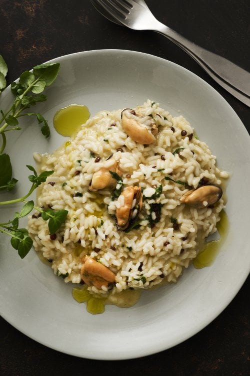 Image for article: Mussel and beluga lentil risotto