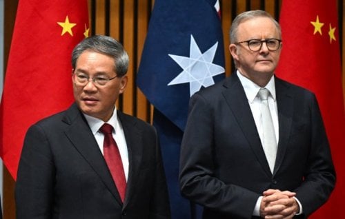China’s Premier Li Qiang and Prime Minister Anthony Albanese at Parliament House. 