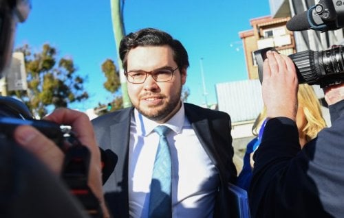 Lehrmann arrives at the Toowoomba Magistrates Court on Monday.