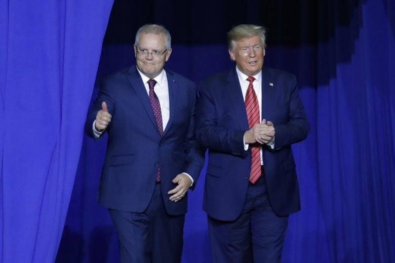 Scott Morrison and Donald Trump in Ohio in 2019. 