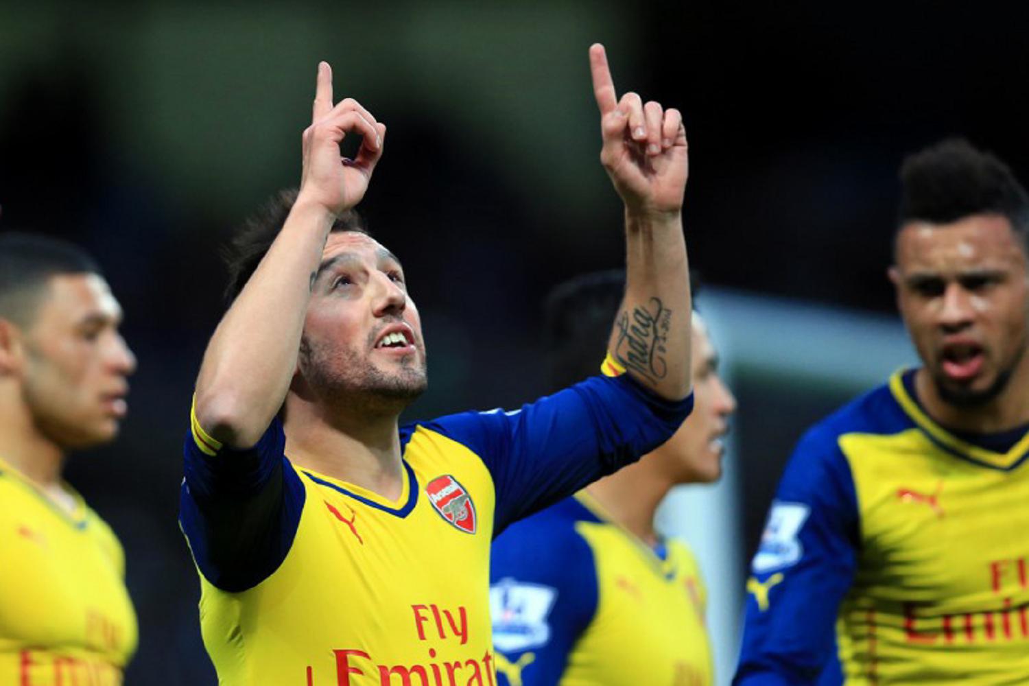 Arsenal&#8217;s Santi Cazorla celebrates scoring his sides first goal of the game from the penalty spot