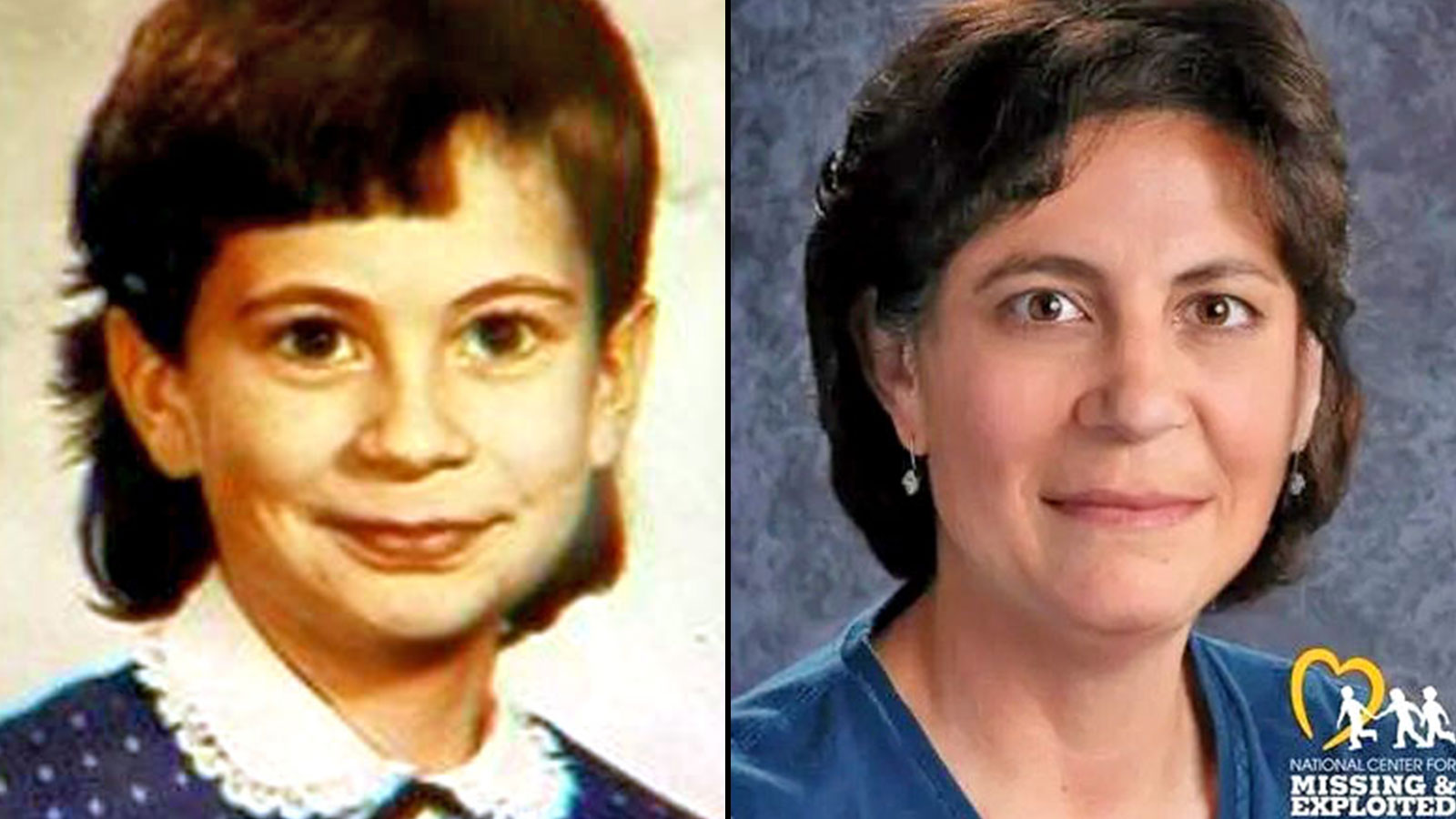 Cherrie Mahan, aged eight, and an age progression image of how she would look now, aged 46