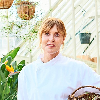 Skye Gyngell is culinary director at Heckfield Place in Hampshire, where she hosts outdoor supper clubs; Gyngell’s roasted trout with asparagus