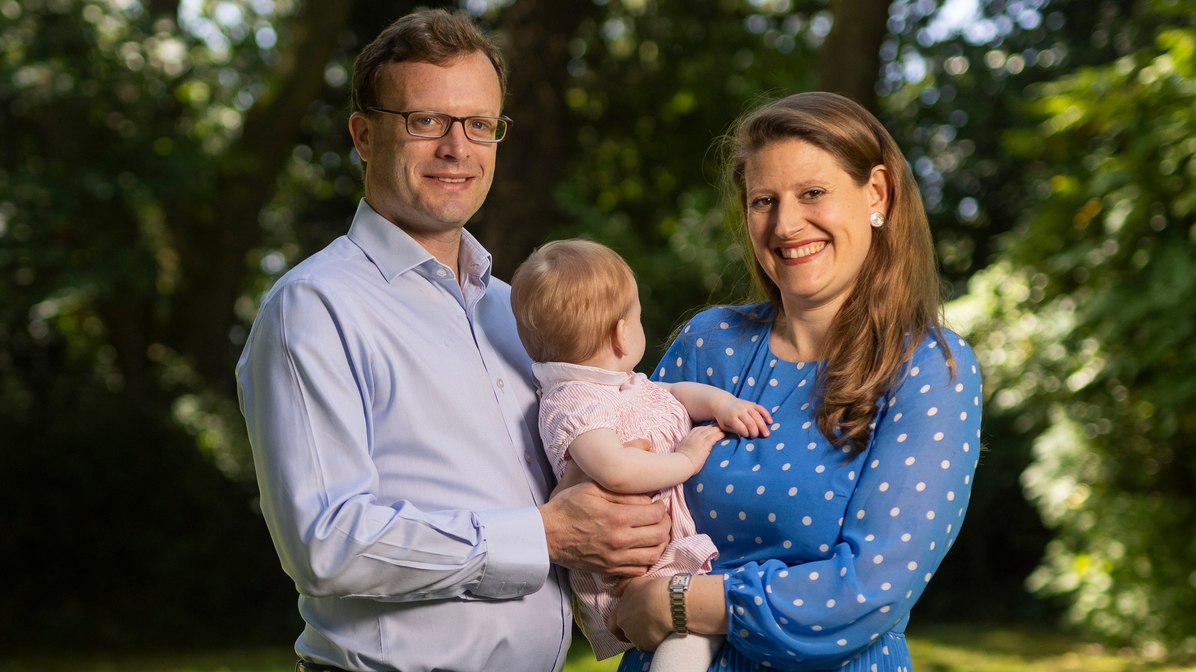 Theo Clarke with baby Arabella and husband Henry in Staffordshire