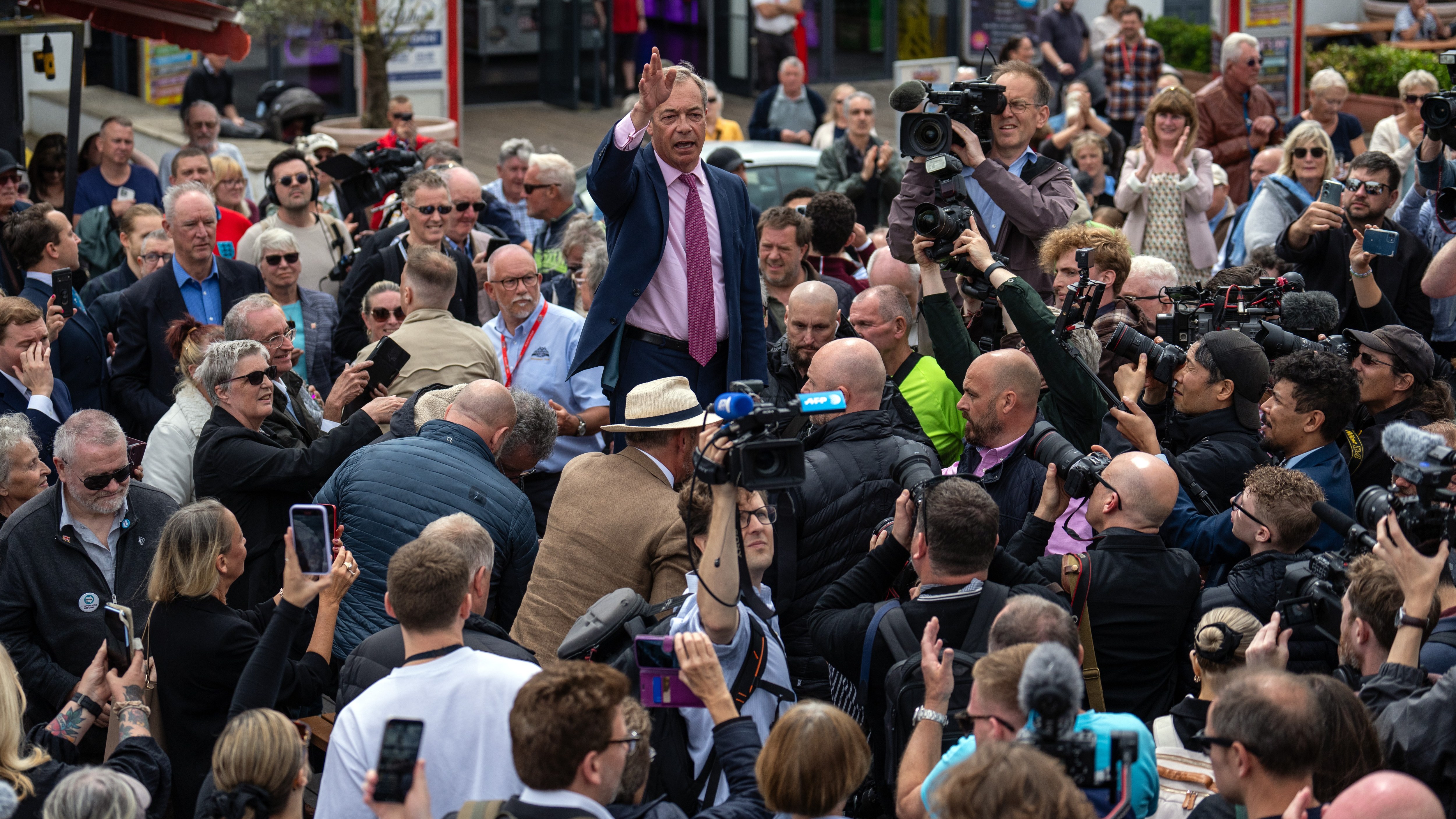 Reform UK said Nigel Farage was greeted “like a footballer” in Clacton when he announced his candidacy