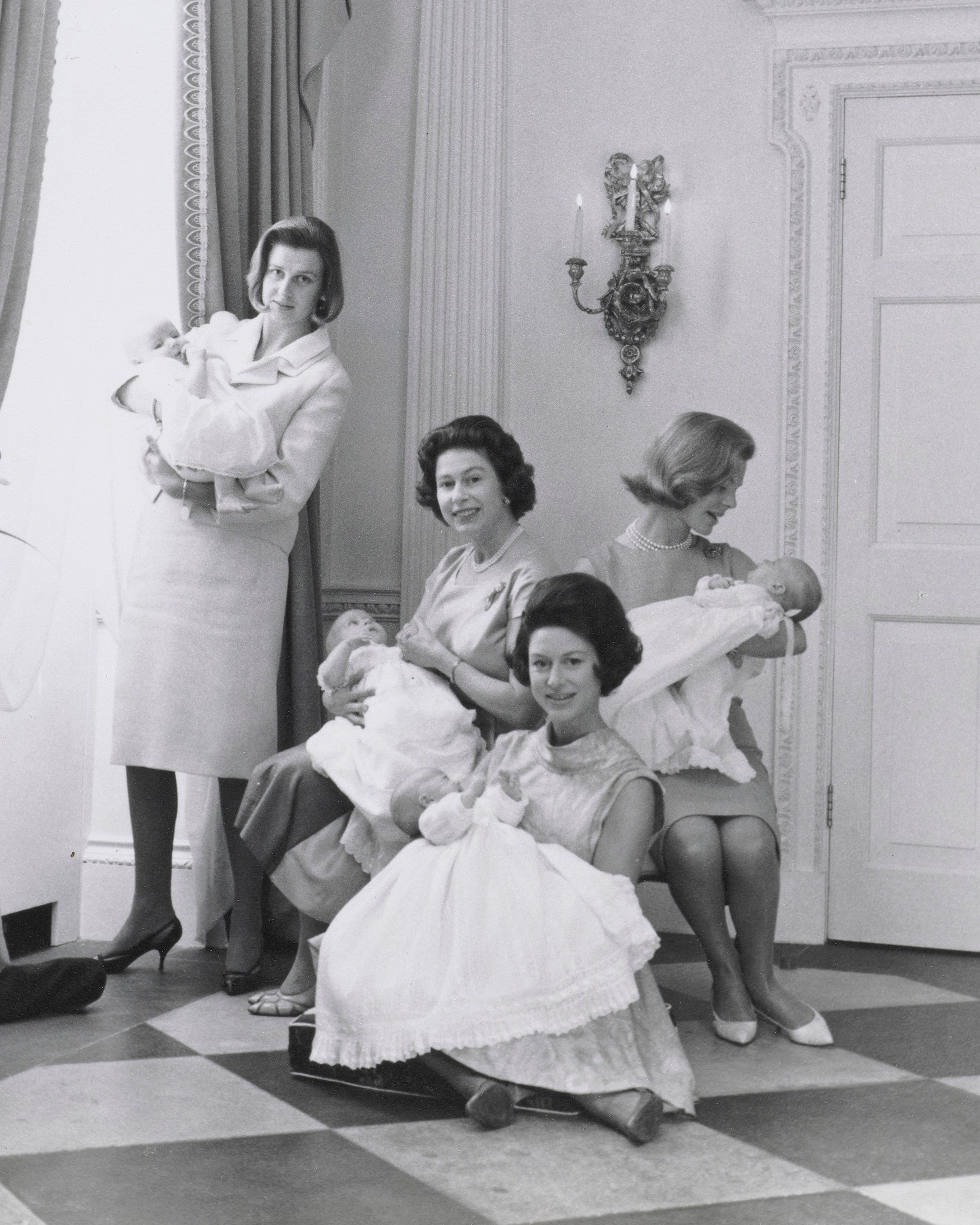The four royal mothers, left to right, Princess Alexandra, Queen Elizabeth II, Princess Margaret and the Duchess of Kent, who gave birth within two months of each other in 1964
