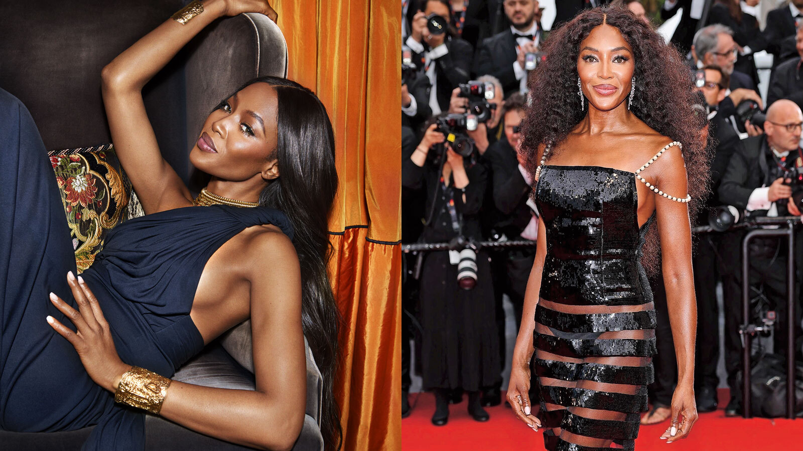 Naomi Campbell, 54. Right: at the Cannes Film Festival last month